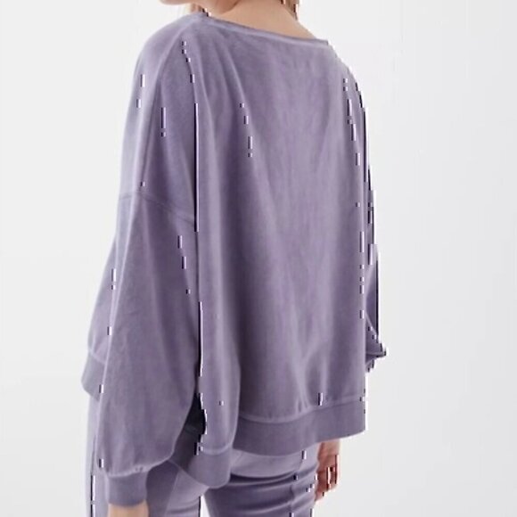 OUT FROM UNDER URBAN OUTFITTERS Vica Boat Neck Sweatshirt Periwinkle Velour Boxy - Picture 3 of 12